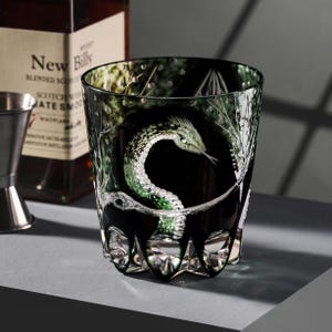 Vintage Kiriko Snake Whiskey Tumbler Hand-Carved Bourbon Crystal Glasses Old Fashioned Whisky Glassware Barware Drinking Glass Men Gift Idea