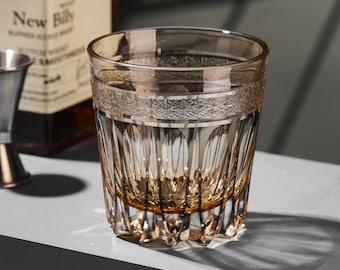 Bicchiere da whisky Kiriko in cristallo ambrato vecchio stile, bicchieri da bourbon intagliati a mano, bicchieri da whisky giapponesi vintage, bicchieri bassi, idea regalo per uomo