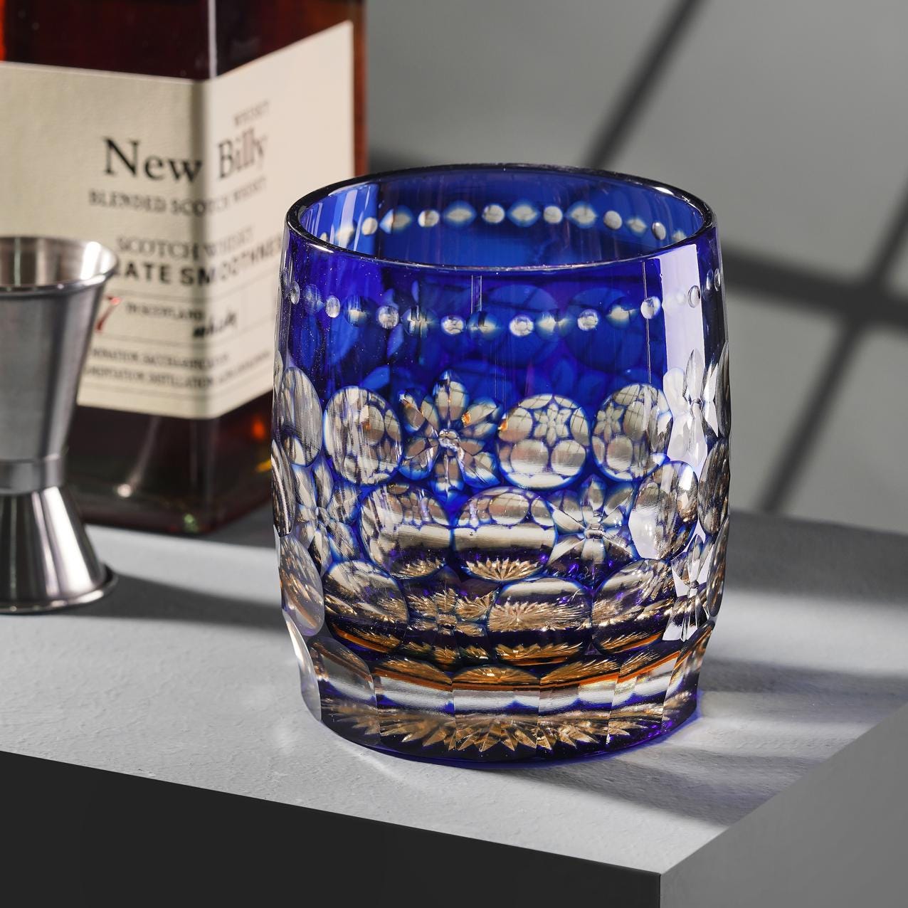 Vintage Edo Kiriko Crystal Whisky Glass Hand-Carved Scotch Whiskey Tumblers Japanese Style Unique Bar Glasses Men Gift Idea Home Bar Gifts