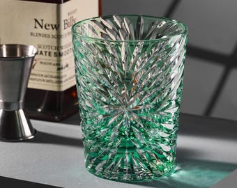 Vintage Fireworks Whiskey Glass Hand-Carved Crystal Lowball Tumbler Japanese Style Barware Gift for Home Bar or Whisky Lovers Men Gifts Idea
