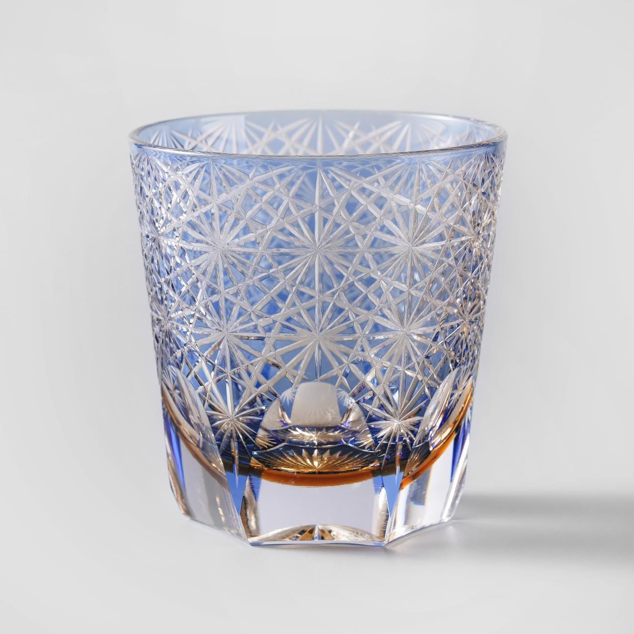 Vintage Edo Kiriko Luxury Blue Crystal Whisky Rocks Glass Hand-carved ...