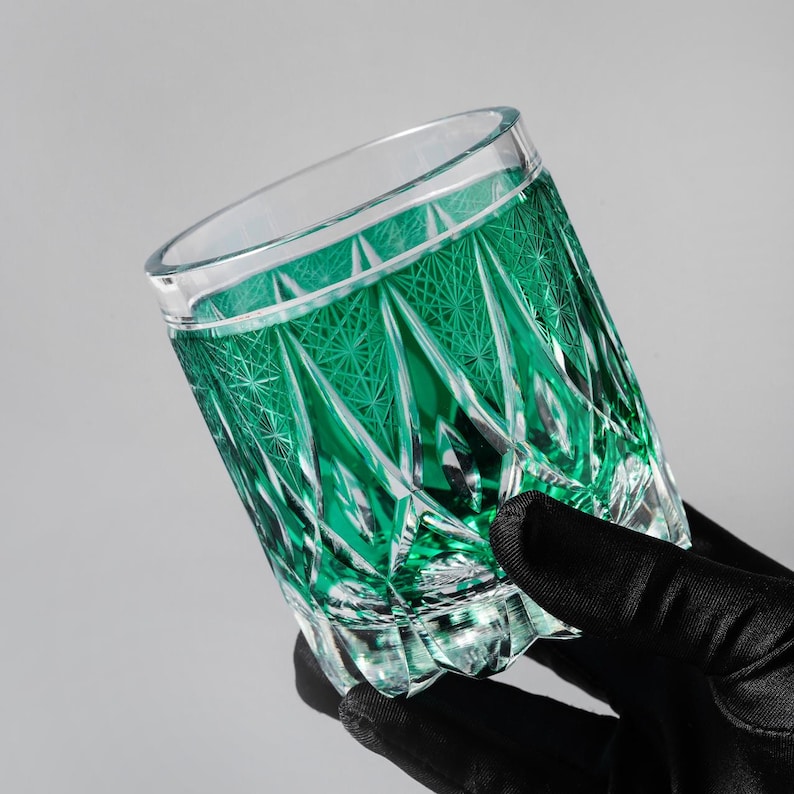 Retro Green Bamboo Whiskey Glass Hand-carved Edo Kiriko Rocks Glass ...