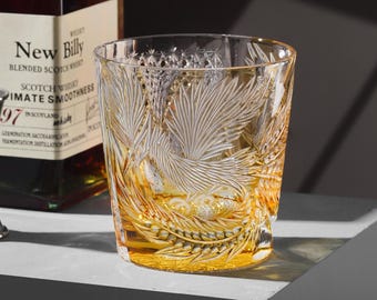 Japanese Vintage Phoenix Whiskey Glass – Handcrafted Crystal Rocks Tumbler Luxury Barware Gift for Drink Lovers