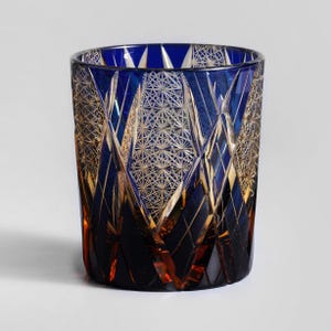 Hand-Carved Kiriko Amber Whiskey Glass Premium Japanese Crystal Tumbler Retro Bourbon Rocks Glass Unique Birthday Gift for Whisky Lovers