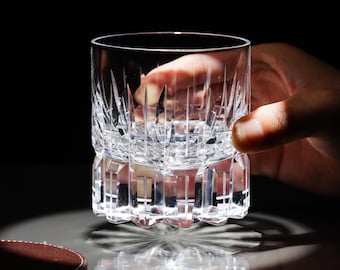 Wheat-Cut Clear Crystal Whiskey Glass: Old-Fashioned Heavy Rocks Tumbler Luxury Home Bar Glasses for Bourbon Lovers Gift For Him