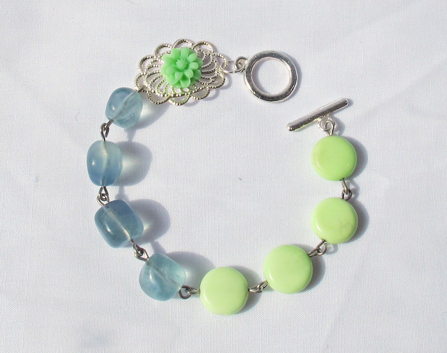 Blue Green Gemstone Bracelet Jewelry Lime Lemon Chrysoprase Agate Chunky Jewellery for Women Teens Silver Beaded Gift Semiprecious