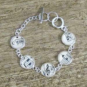 Music Bracelet Gift Jewelry Vintage Sheet Jewellery Musician Musical Notes Treble Clef Bass For Women Silver Tennis Round Handmade image 8