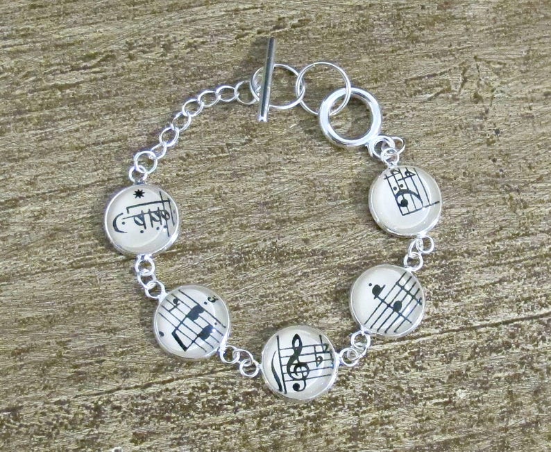 Music Bracelet Gift Jewelry Vintage Sheet Jewellery Musician Musical Notes Treble Clef Bass For Women Silver Tennis Round Handmade image 8