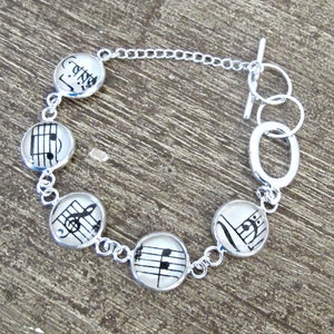 Music Bracelet Gift Jewelry Vintage Sheet Jewellery Musician Musical Notes Treble Clef Bass For Women Silver Tennis Round Handmade image 3