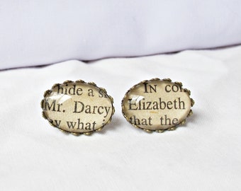 Pride and Prejudice Earrings Studs Jane Austen Jewelry Jewellery Elizabeth Bennet Mr Darcy For Women Her Chunky Gift Bookish Bookworm