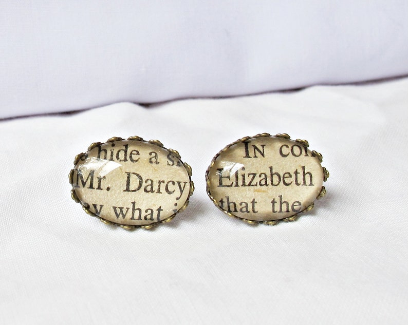 Pride and Prejudice Earrings Studs Jane Austen Jewelry Jewellery Elizabeth Bennet Mr Darcy For Women Her Chunky Gift Bookish Bookworm image 1