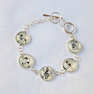 Music Bracelet Gift Jewelry Vintage Sheet Jewellery Musician Musical Notes Treble Clef Bass For Women Silver Tennis Round Handmade image 9