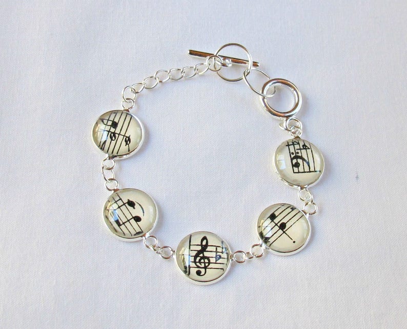 Music Bracelet Gift Jewelry Vintage Sheet Jewellery Musician Musical Notes Treble Clef Bass For Women Silver Tennis Round Handmade image 9