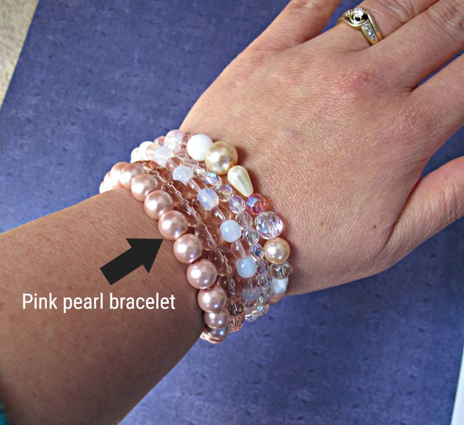 Olivia 3 Strand Pink Stretch Bracelet main image 0