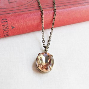 Peach Vintage Crystal Jewelry Necklace Pink Jewellery For Women Her Brass Dainty Delicate Estate Style Glass Solitaire Pendant Gift image 1