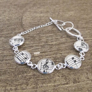 Music Bracelet Gift Jewelry Vintage Sheet Jewellery Musician Musical Notes Treble Clef Bass For Women Silver Tennis Round Handmade image 4