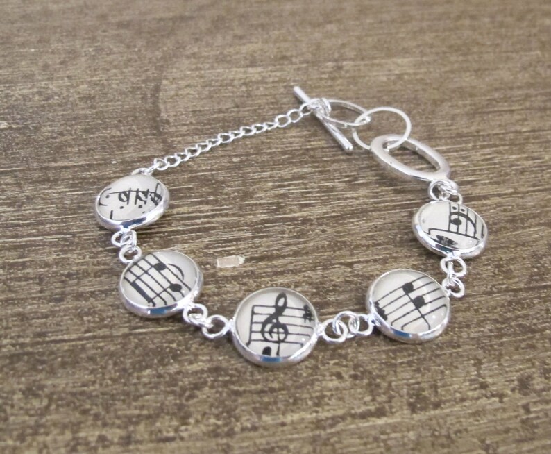 Music Bracelet Gift Jewelry Vintage Sheet Jewellery Musician Musical Notes Treble Clef Bass For Women Silver Tennis Round Handmade