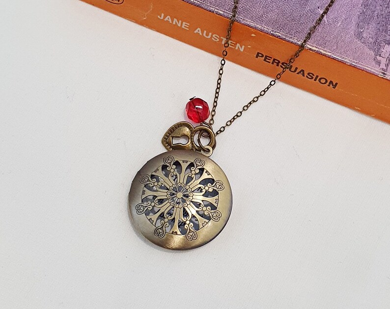 Jane Austen Locket Necklace: Persuasion Quote, Filigree Brass Jewelry ...