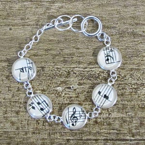 Music Bracelet Gift Jewelry Vintage Sheet Jewellery Musician Musical Notes Treble Clef Bass For Women Silver Tennis Round Handmade image 7