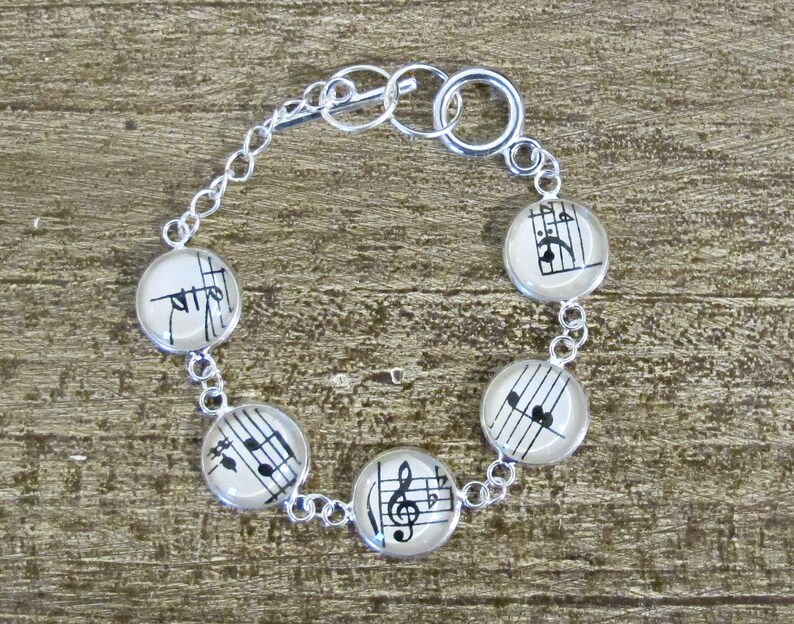 Music Bracelet Gift Jewelry Vintage Sheet Jewellery Musician Musical Notes Treble Clef Bass For Women Silver Tennis Round Handmade image 7