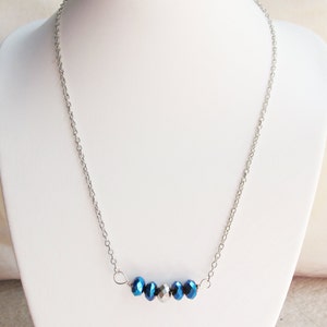 Blue Metallic Beaded Bar Necklace Electric Jewelry Silver Jewellery For Women Teens Her Dainty Minimalist Beaded Handmade Gift Chain image 5