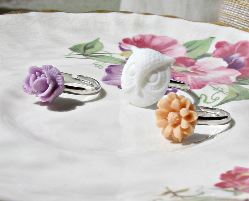 Pastel Girl's Ring Set Jewelry Kids Flower White Lilac Peach Apricot ...