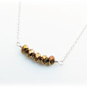 Bronze Crystal Beaded Bar Necklace: Silver Plated Chain