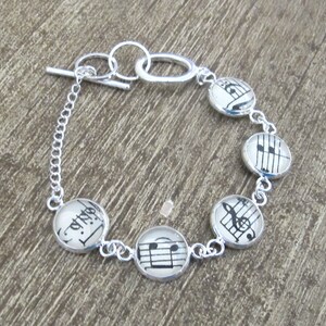 Music Bracelet Gift Jewelry Vintage Sheet Jewellery Musician Musical Notes Treble Clef Bass For Women Silver Tennis Round Handmade image 6