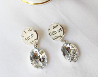 Crystal Drop Earrings Jane Austen Eyre Charlotte Bronte Anne of Green Gables Earrings Vintage Style Women Sherlock Holmes Jewellery Bookworm