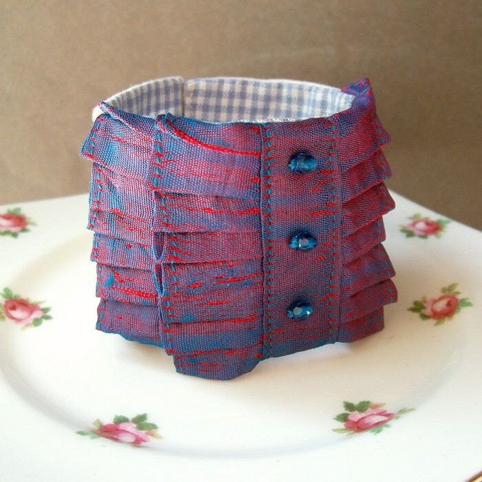 Blue and Red Ruffled Cuff Bracelet for Women Jewellery Cobalt Fabric ...