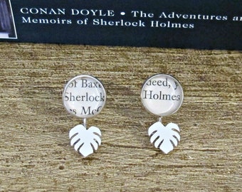Sherlock Holmes Ear Jackets Earrings Jewelry Monstera Tropical Leaf Silver Studs Jewellery For Women Mismatched Sherlocked Gift