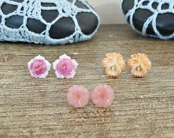 Pink Floral Earring Set Ear Studs Jewelry Orange Vintage Botanical Pastel Flower Jewellery For Women Gift Teens Girls dspdavey Her