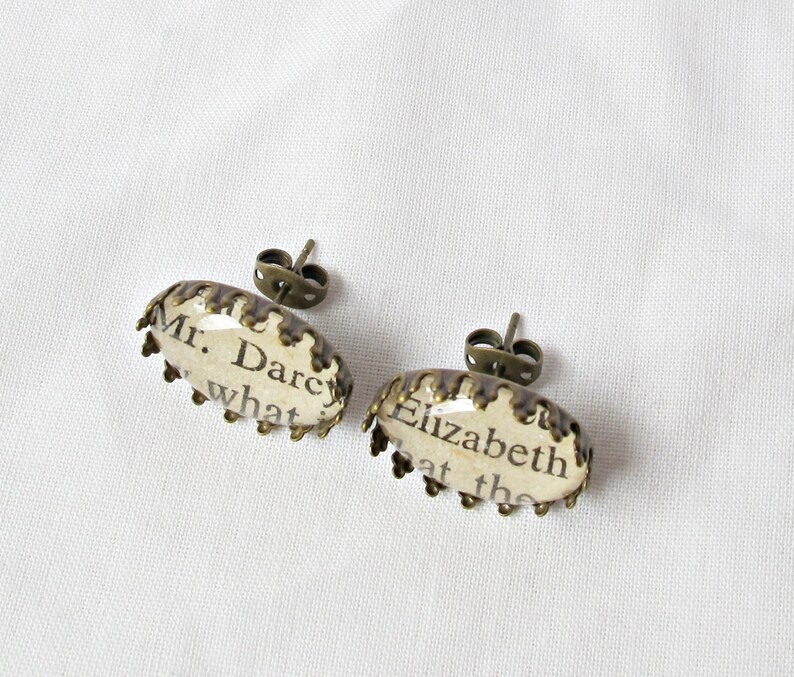 Pride and Prejudice Earrings Studs Jane Austen Jewelry Jewellery Elizabeth Bennet Mr Darcy For Women Her Chunky Gift Bookish Bookworm image 4