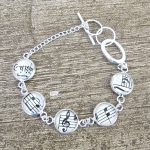 Music Bracelet Gift Jewelry Vintage Sheet Jewellery Musician Musical Notes Treble Clef Bass For Women Silver Tennis Round Handmade image 2