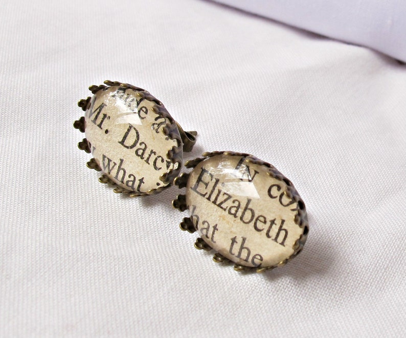 Pride and Prejudice Earrings Studs Jane Austen Jewelry Jewellery Elizabeth Bennet Mr Darcy For Women Her Chunky Gift Bookish Bookworm image 2