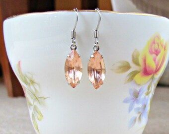 Vintage Pink Earrings Dangle Jewelry Jewellery Rosaline For Her Women Teens Accessories Girls Rhinestone Pastel Light Silver Navette