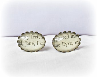 Jane Eyre Jewelry Earrings Post Jewellery Ear Studs Charlotte Bronte Brass Bronze Librarian Bookworm For Women Gift Mismatched Bookish