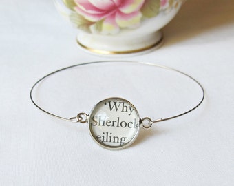 Sherlock Holmes Stacking Bangle Jewelry Bracelet Sir Arthur Conan Doyle Vintage Silver Bookworm Gift Bookish Handmade Jewellery Women