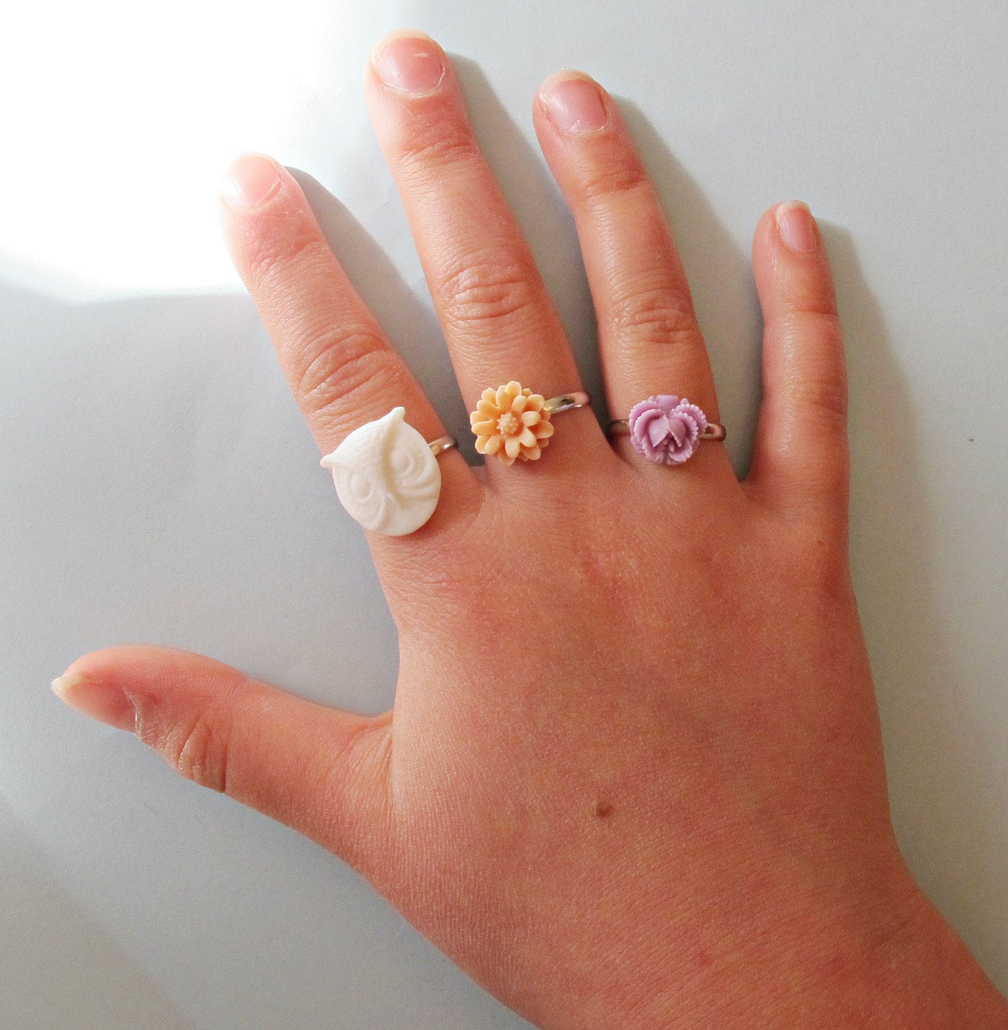 Pastel Girl's Ring Set Jewelry Kids Flower White Lilac Peach Apricot ...