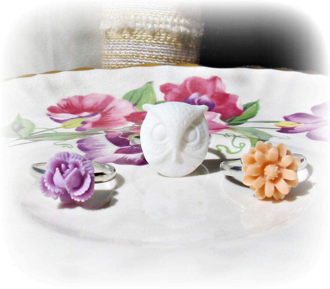 Pastel Girl's Ring Set Jewelry Kids Flower White Lilac Peach Apricot ...