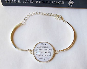 Jane Austen Bracelet Pride And Prejudice Mr Darcy Elizabeth Bennet Quote Silver Plated Adjustable Women Valentine