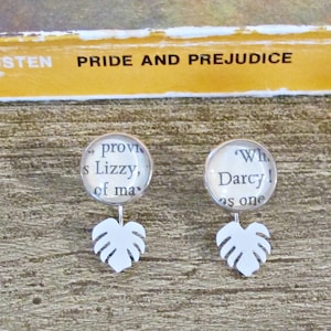 Jane Austen Earrings: Pride and Prejudice Lizzy & Darcy Monstera Leaf Ear Jackets