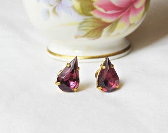 Amethyst Purple Earrings Jewelry Ear Studs Vintage Teardrop Pear Crystal Jewellery dspdavey For Women Bridesmaid February Birthstone