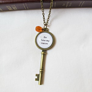 Christian Hymn Necklace Skeleton Key Quote Inspirational Jewellery Be Still My Soul How Great Thou Art Blessed Assurance Thou My Vision image 4