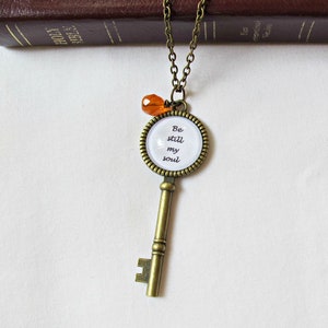 Christian Hymn Necklace Skeleton Key Quote Inspirational Jewellery Be Still My Soul How Great Thou Art Blessed Assurance Thou My Vision image 1