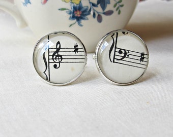 Music Gift Cuff Links For Him Sheet Musician Treble Bass Clef Wedding Groom Father's Day Father Of The Bride Men Women Unisex Bookish