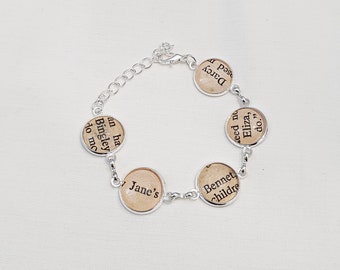 Pride and Prejudice Bracelet Jane Austen Jewelry Bookworm Gift Jewellery For Women Mr Darcy Elizabeth Bennet Literary Silver