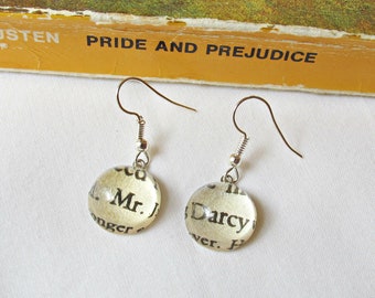 Jane Austen Gift Jewelry Earrings Pride and Prejudice Jewellery Mr Darcy Mismatched Bookworm Gift For Women Bookish