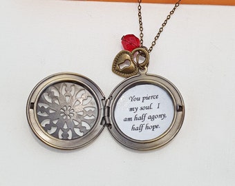 Jane Austen Locket Necklace Persuasion Quote Jewellery Jewelry You Pierce My Soul I Am Half Agony Half Hope Gifts For Her Women