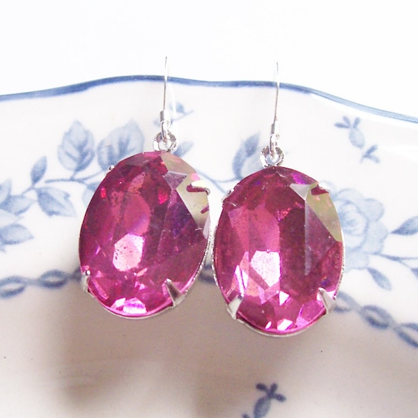 Rose Pink Estate Style Earrings Sterling Silver Vintage Glass Bridal Bridesmaid Gift Wedding Jewellery Jewelry Handmade For Women Drop